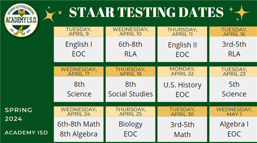 Spring 2024 STAAR Testing Dates